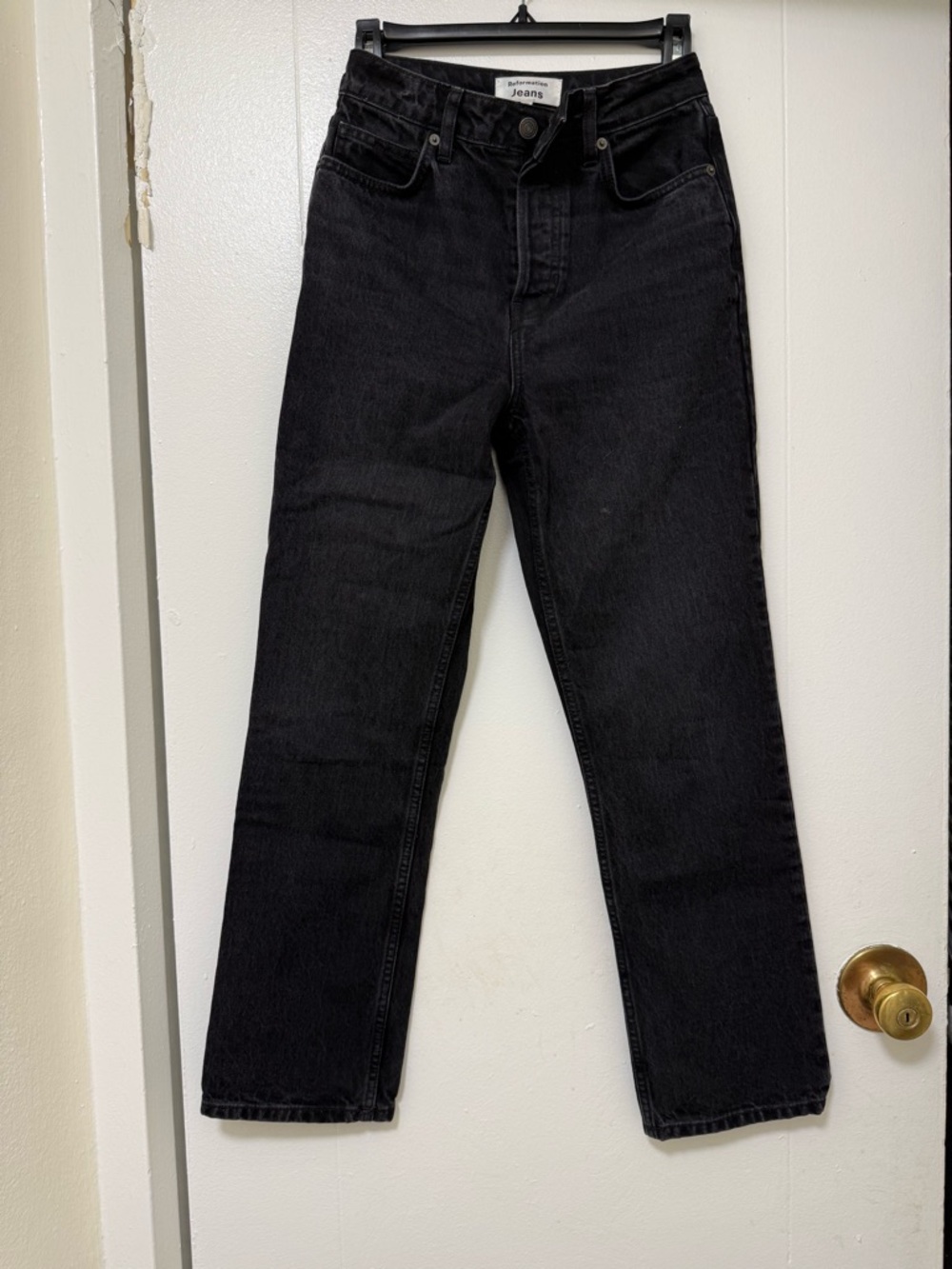 Reformation High Rise Straight Leg Black Jeans